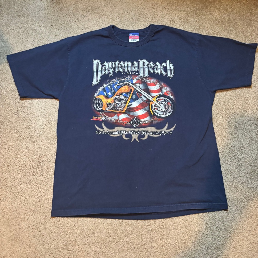 Vintage Y2K Champion 63rd Annual Daytona Bike Week T-Shirt Mens Extra Large Navy